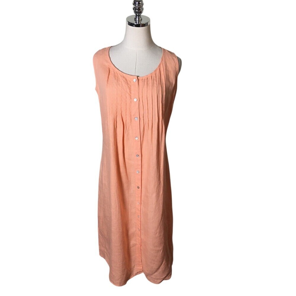 Russ Berens Dress Women's Size XS Orange Linen Pleated Button Up Sleeveless